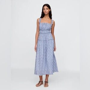 Gap x DOEN blue and white floral smocked waist sundress size large NWT